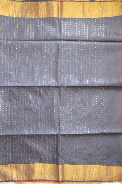 Rust Steel Tussar Vegan Silk Handloom Saree