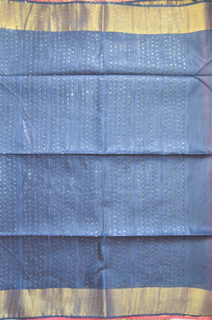 Pink Navy Tussar Vegan Silk Handloom Saree