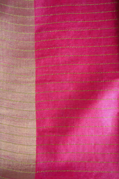 Pink Blue Tussar Vegan Silk Handloom Saree