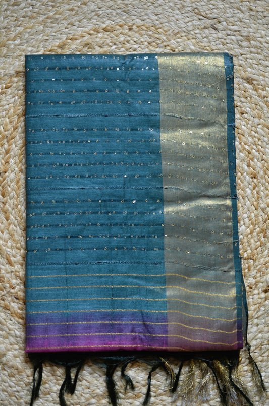 Magenta Green Tussar Vegan Silk Handloom Saree