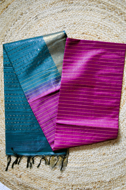 Magenta Green Tussar Vegan Silk Handloom Saree