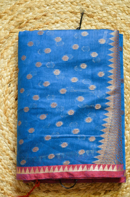 Cyan Banarasi Silk Cotton Saree