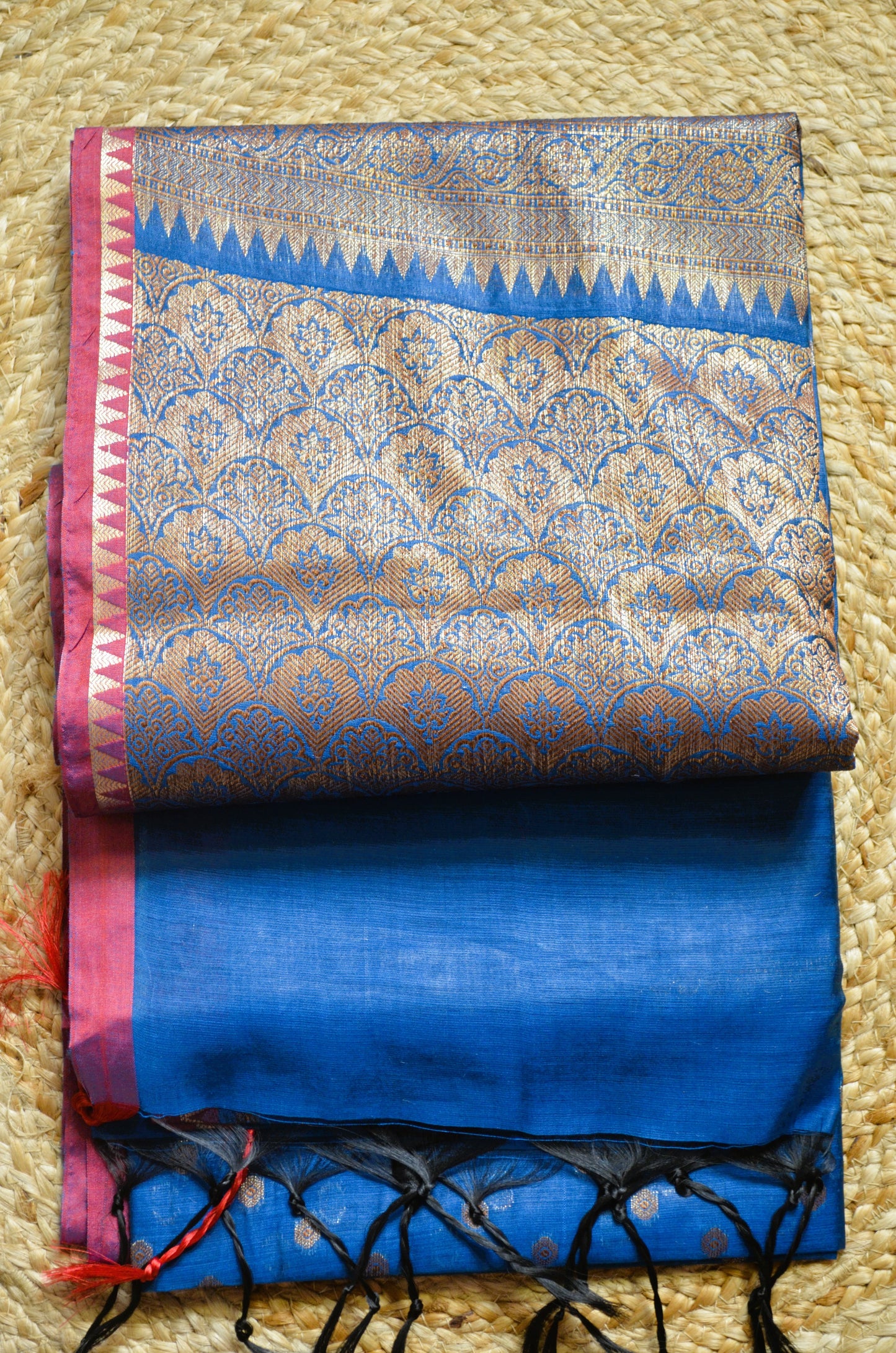 Cyan Banarasi Silk Cotton Saree