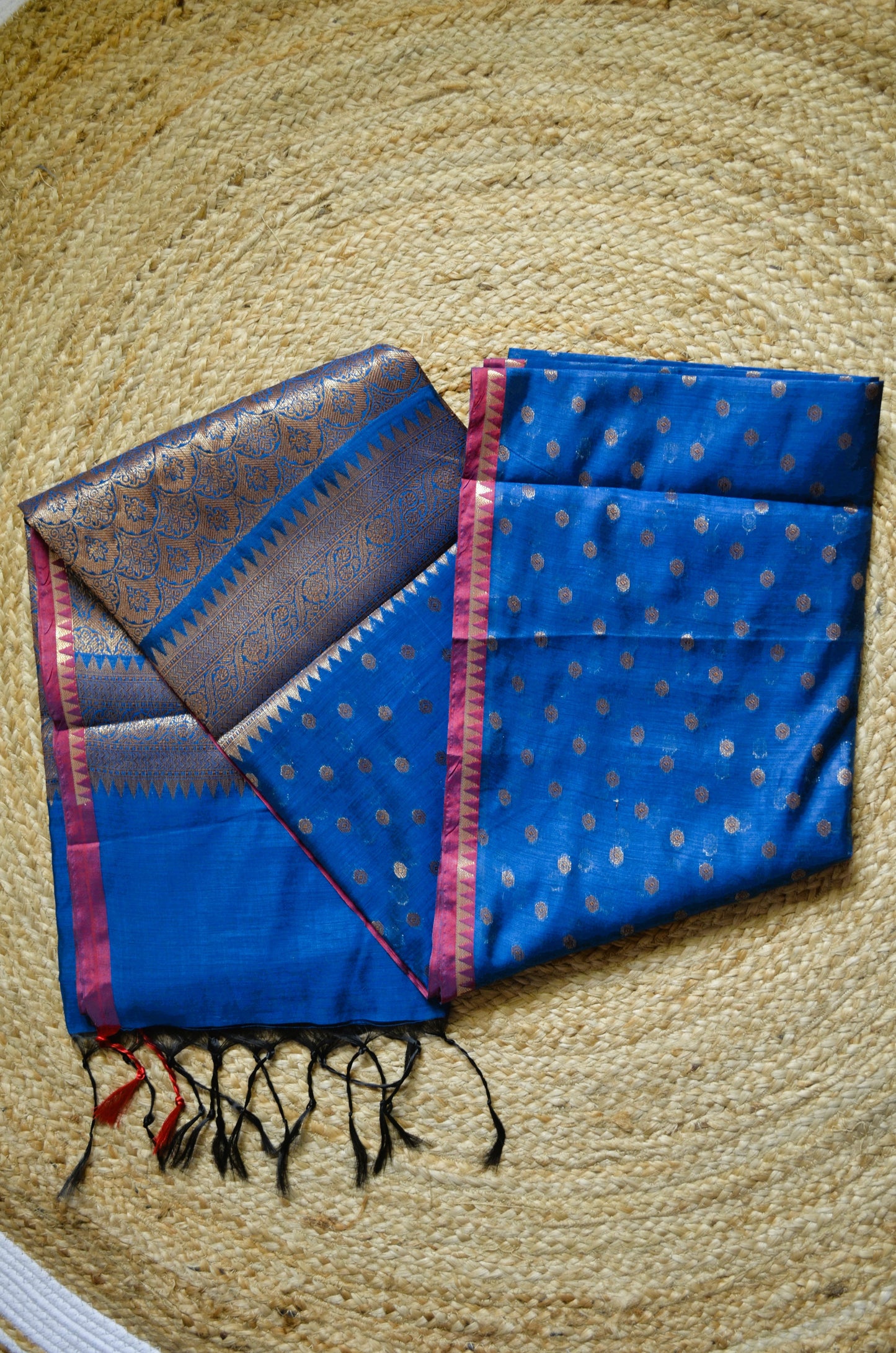 Cyan Banarasi Silk Cotton Saree