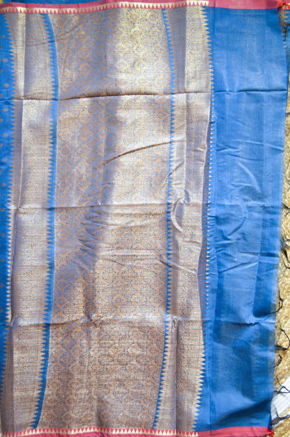 Cyan Banarasi Silk Cotton Saree