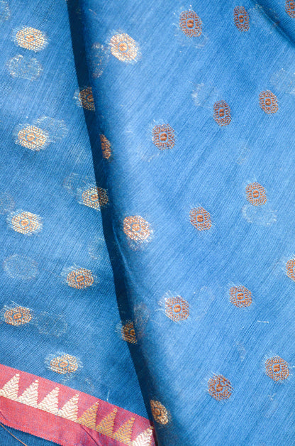 Cyan Banarasi Silk Cotton Saree