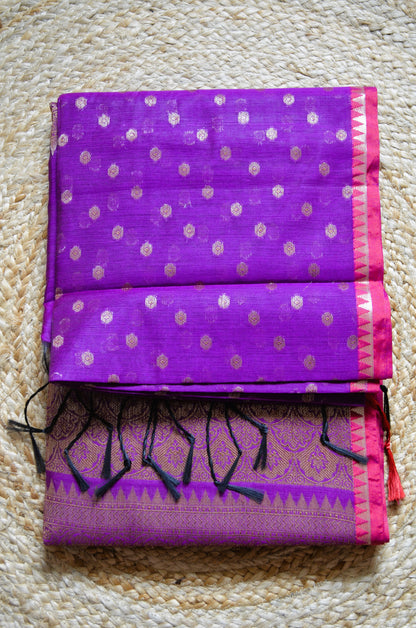 Puple Banarasi Silk Cotton Saree