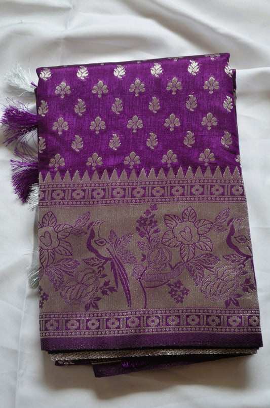 Purple Banarasi Zari Velvet Silk Saree