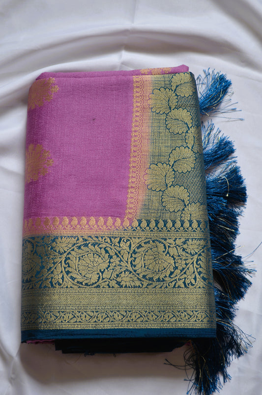 Mauve Banarasi Zari Crepe Silk Saree