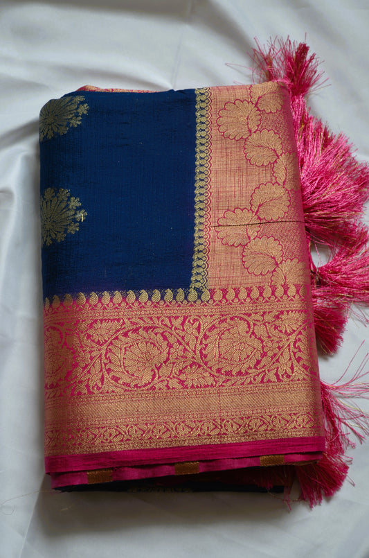 Navy Blue Banarasi Zari Crepe Silk Saree