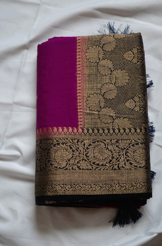 Purple Banarasi Zari Crepe Silk Saree