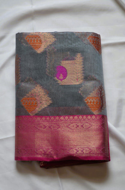 Steel Banarasi Silk Cotton Saree
