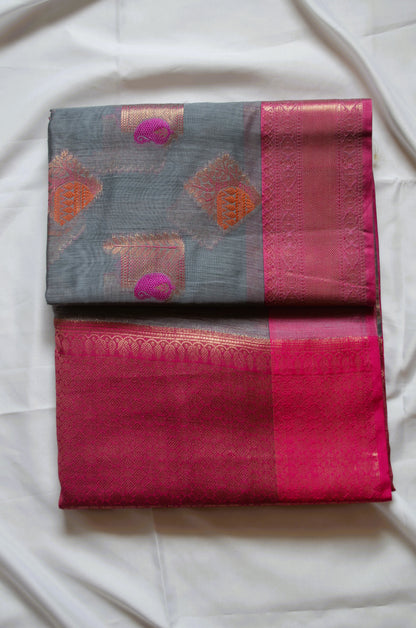 Steel Banarasi Silk Cotton Saree