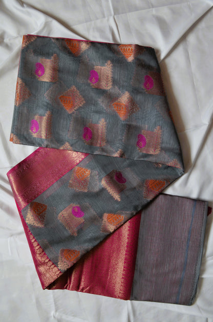 Steel Banarasi Silk Cotton Saree