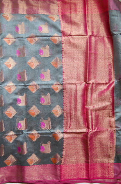 Steel Banarasi Silk Cotton Saree