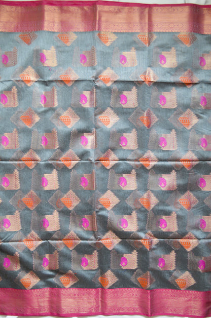 Steel Banarasi Silk Cotton Saree