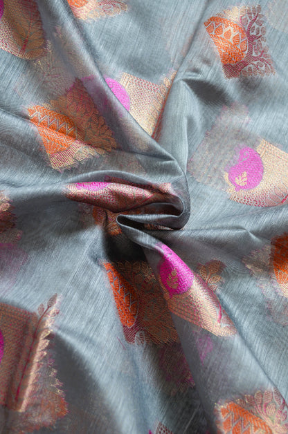 Steel Banarasi Silk Cotton Saree