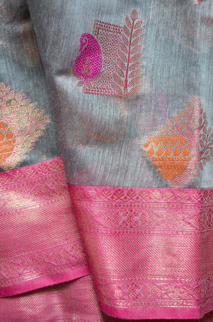 Steel Banarasi Silk Cotton Saree