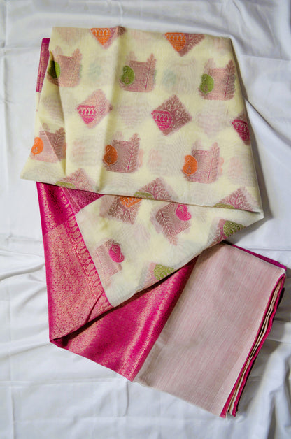 Off White Banarasi Silk Cotton Saree