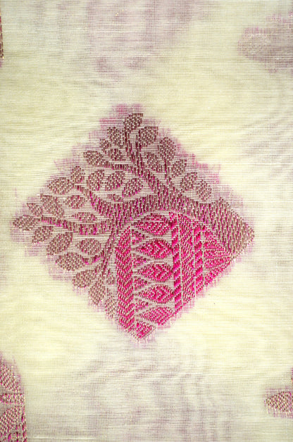 Off White Banarasi Silk Cotton Saree