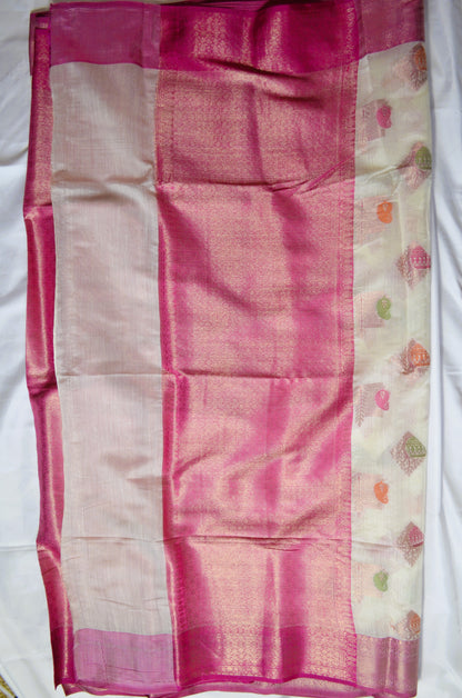 Off White Banarasi Silk Cotton Saree