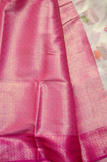 Off White Banarasi Silk Cotton Saree