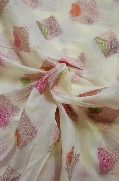 Off White Banarasi Silk Cotton Saree