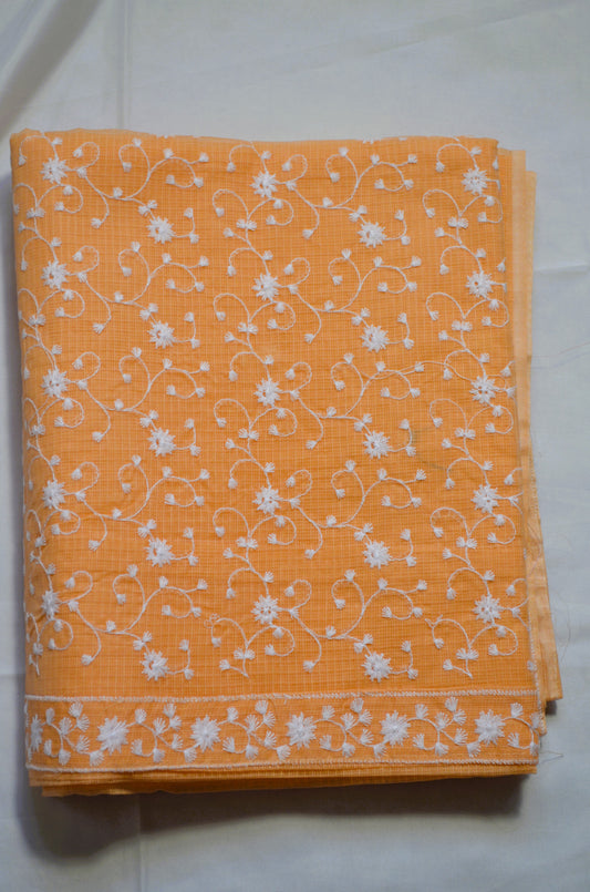 Orange Chikankari Kota Saree