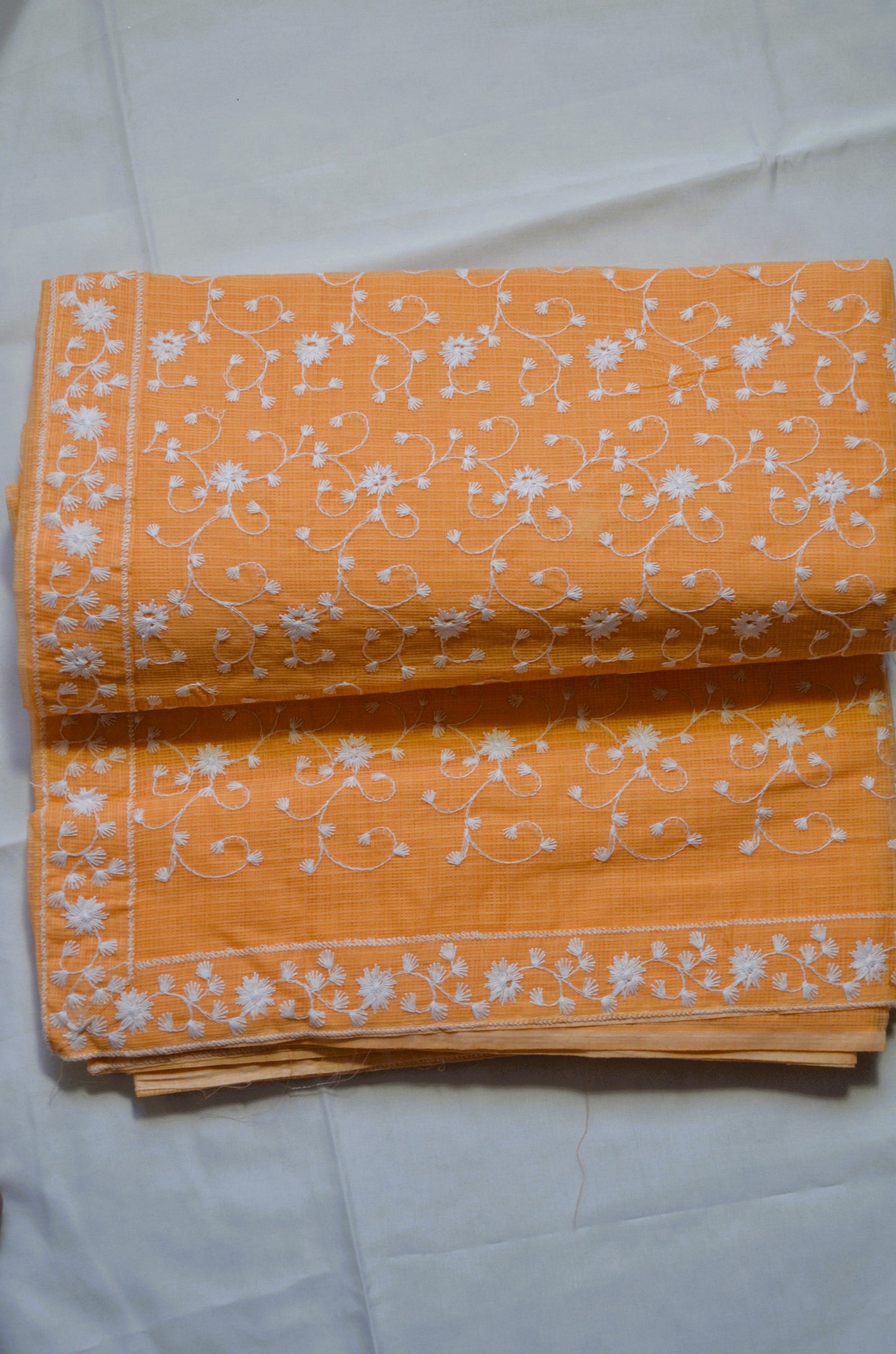 Orange Chikankari Kota Saree