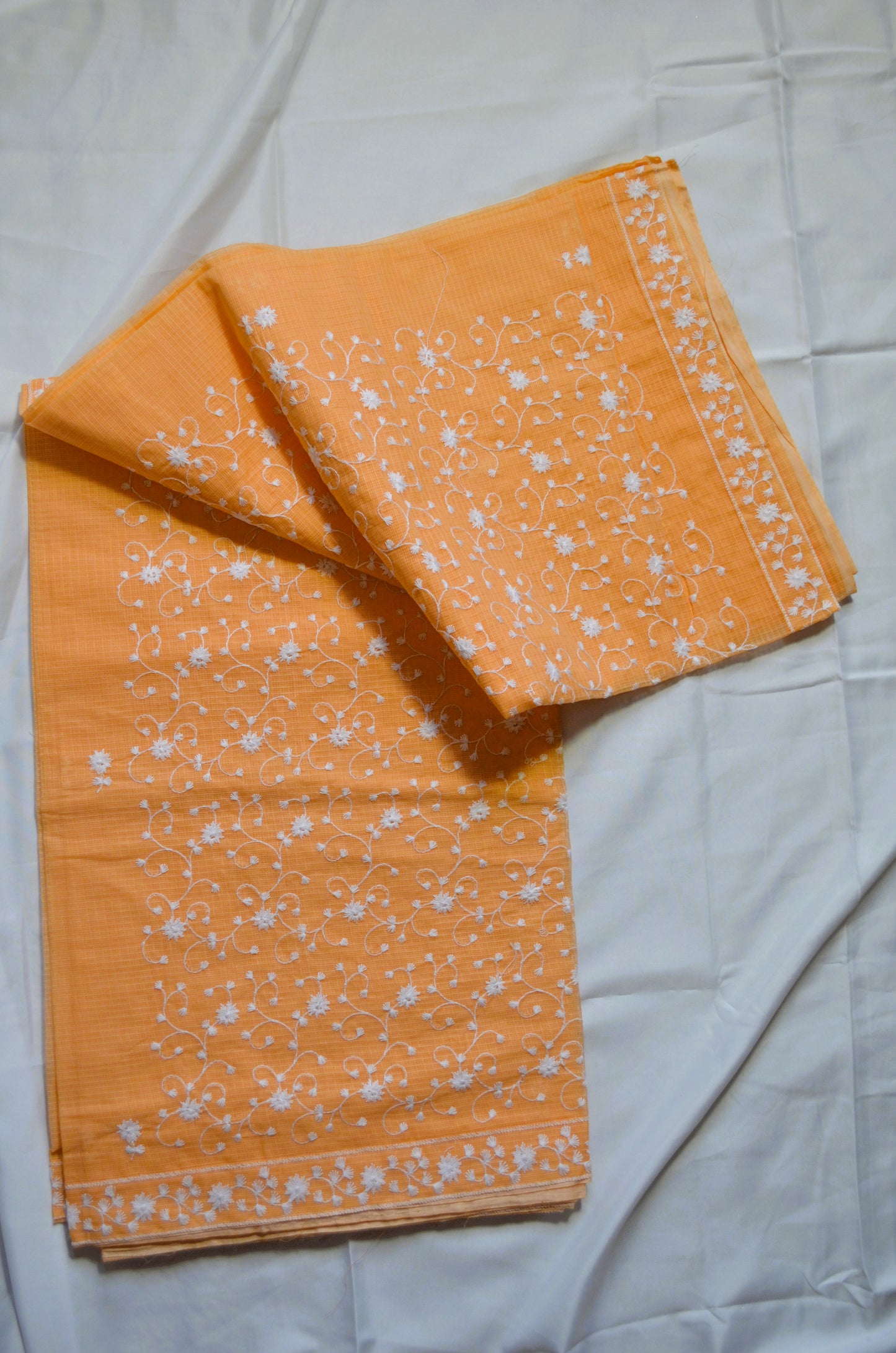 Orange Chikankari Kota Saree