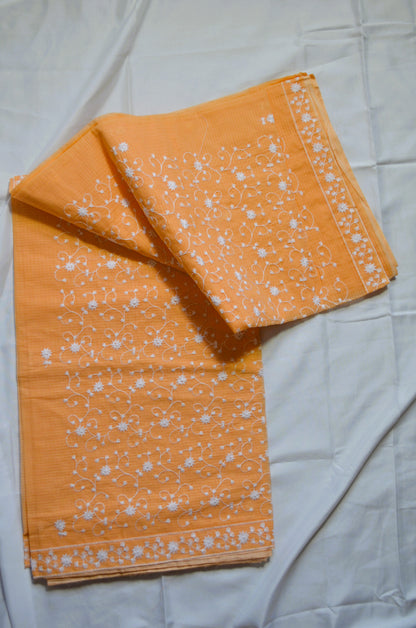 Orange Chikankari Kota Saree