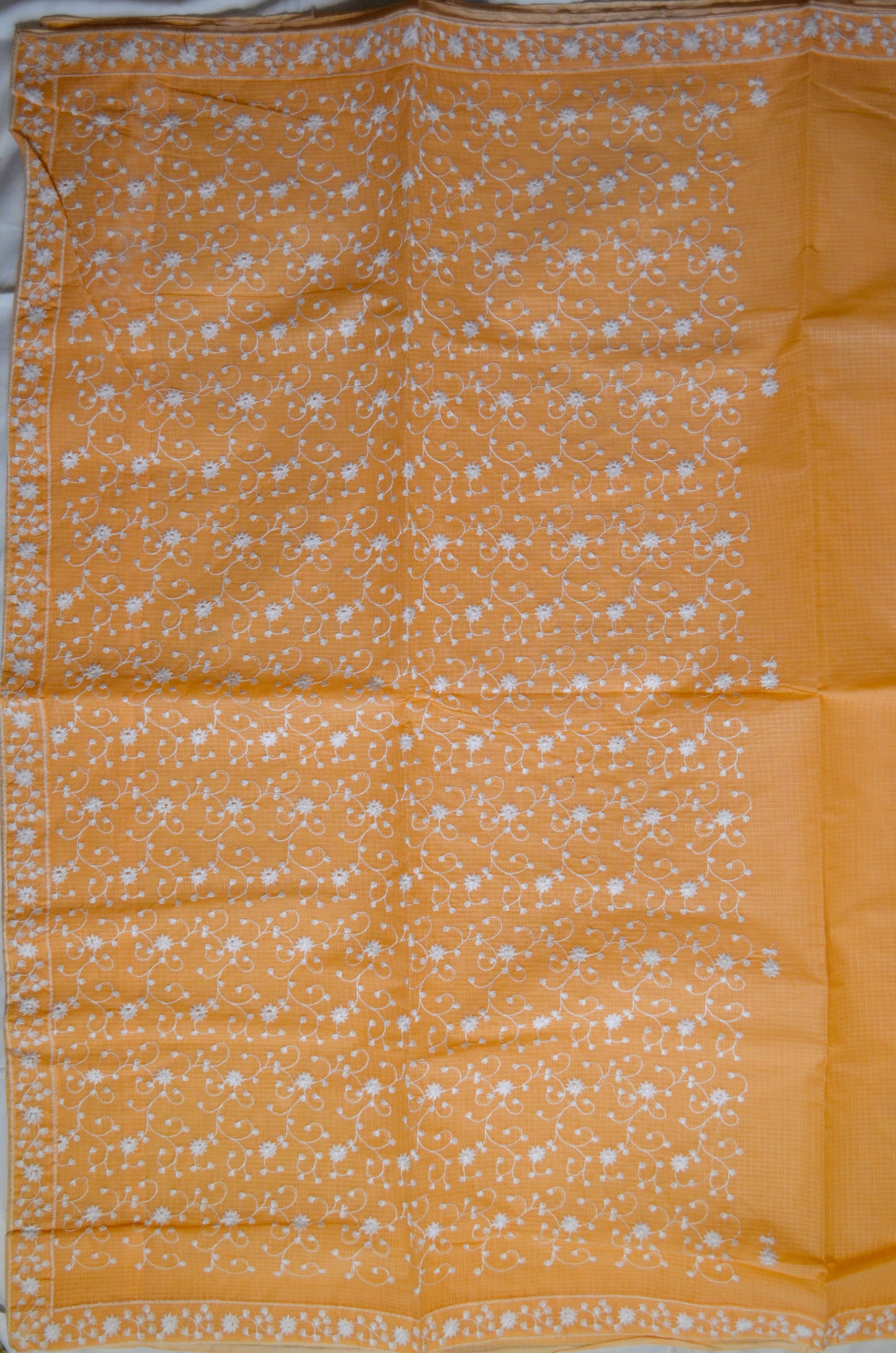 Orange Chikankari Kota Saree