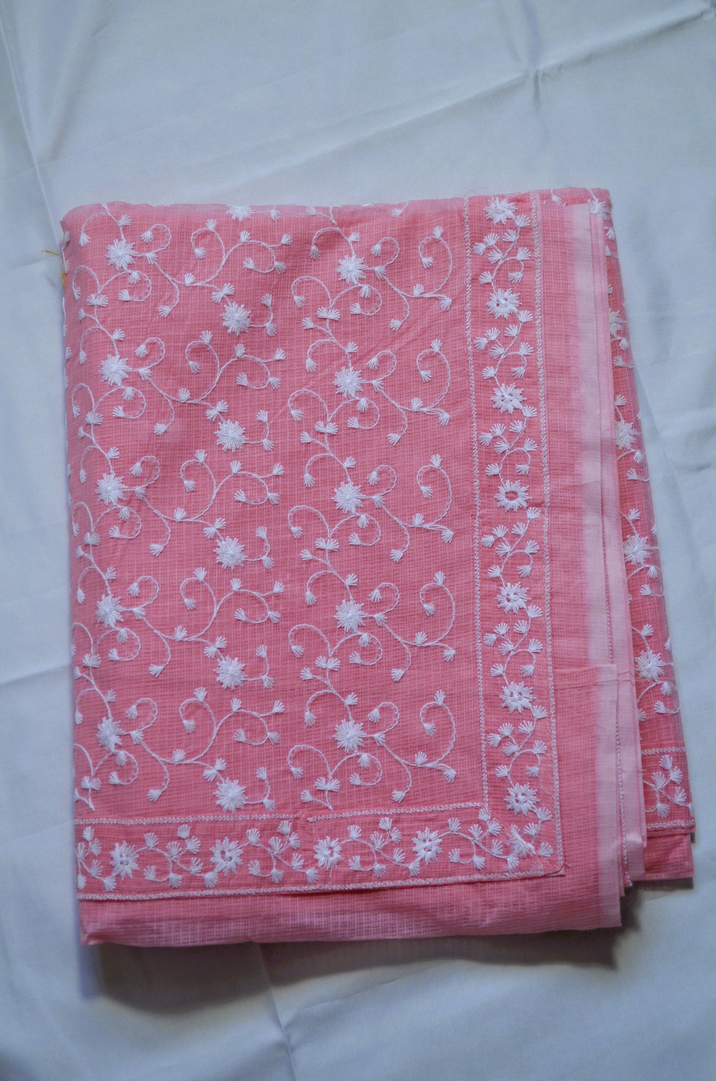Peach Chikankari Kota Saree