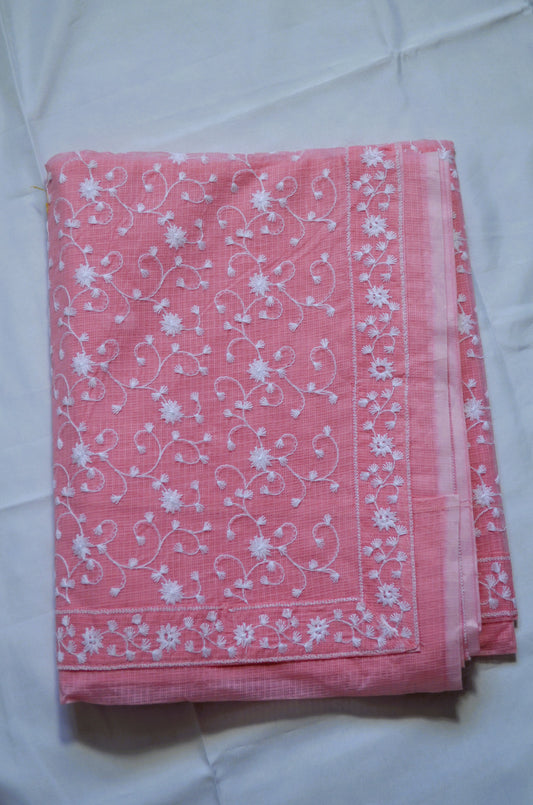 Peach Chikankari Kota Saree