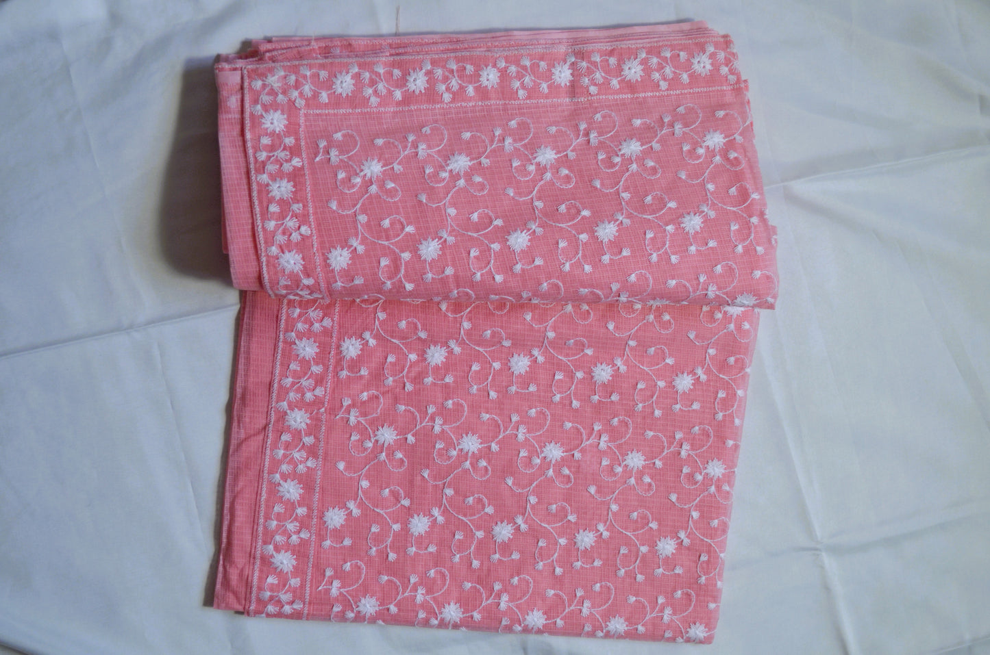 Peach Chikankari Kota Saree