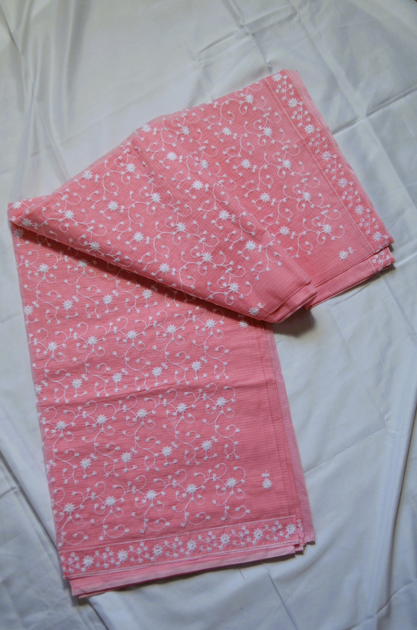 Peach Chikankari Kota Saree