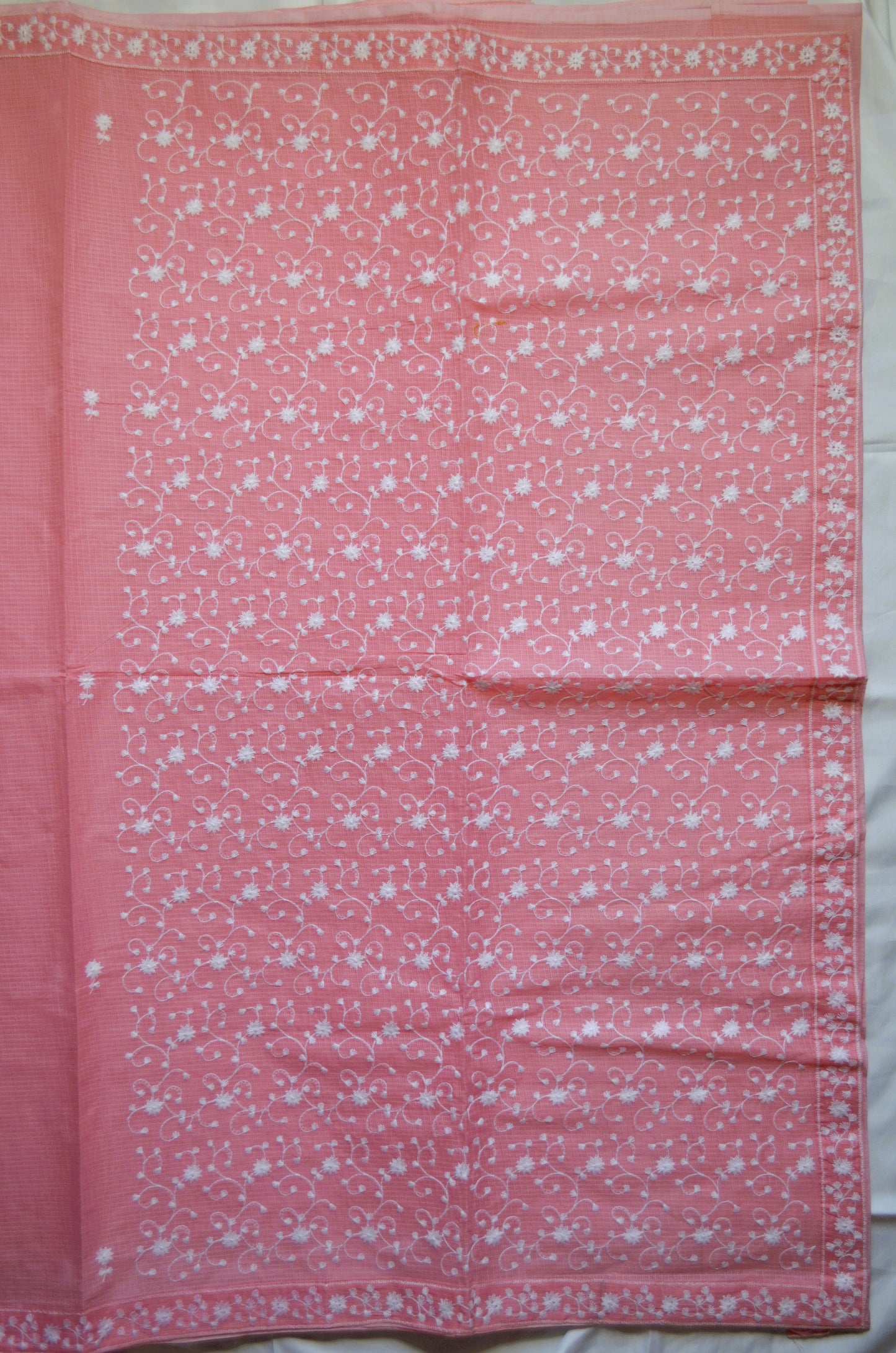 Peach Chikankari Kota Saree