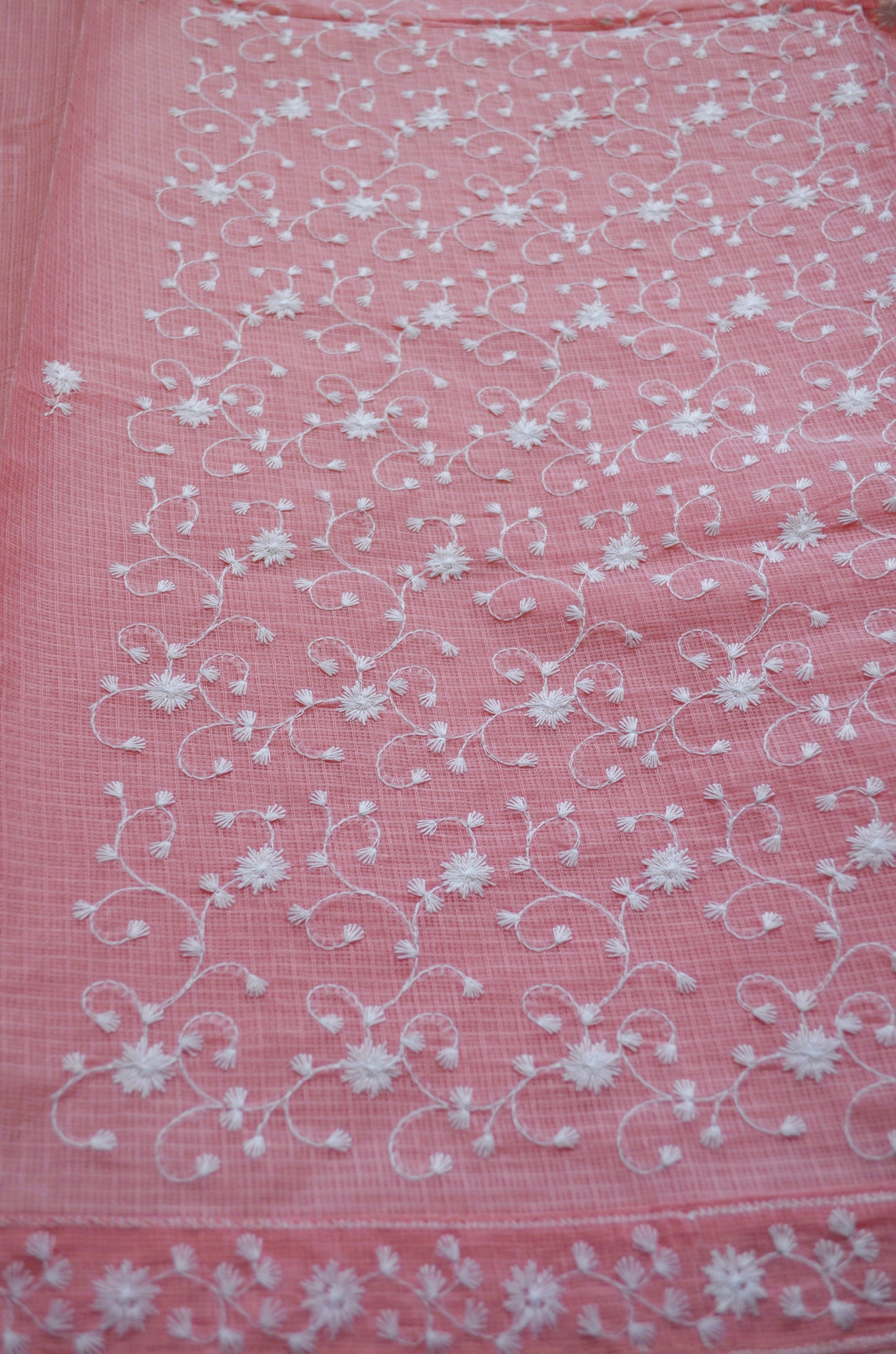 Peach Chikankari Kota Saree