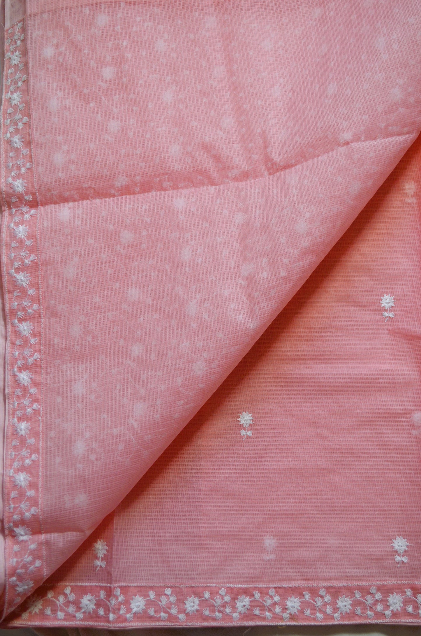 Peach Chikankari Kota Saree
