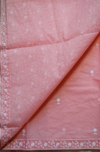 Peach Chikankari Kota Saree