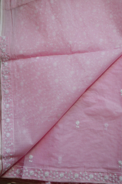 Pink Chikankari Kota Saree