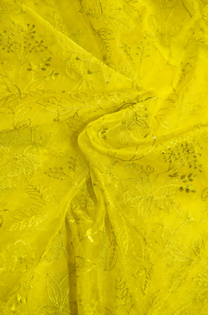 Lemon Embriodered Chikankari Saree
