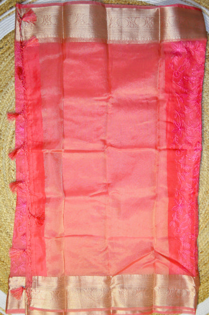 Pink Embriodered Chikankari Saree