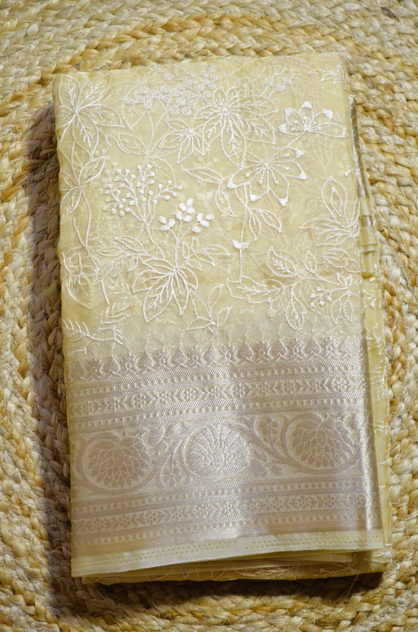 Beige Embriodered Chikankari Saree