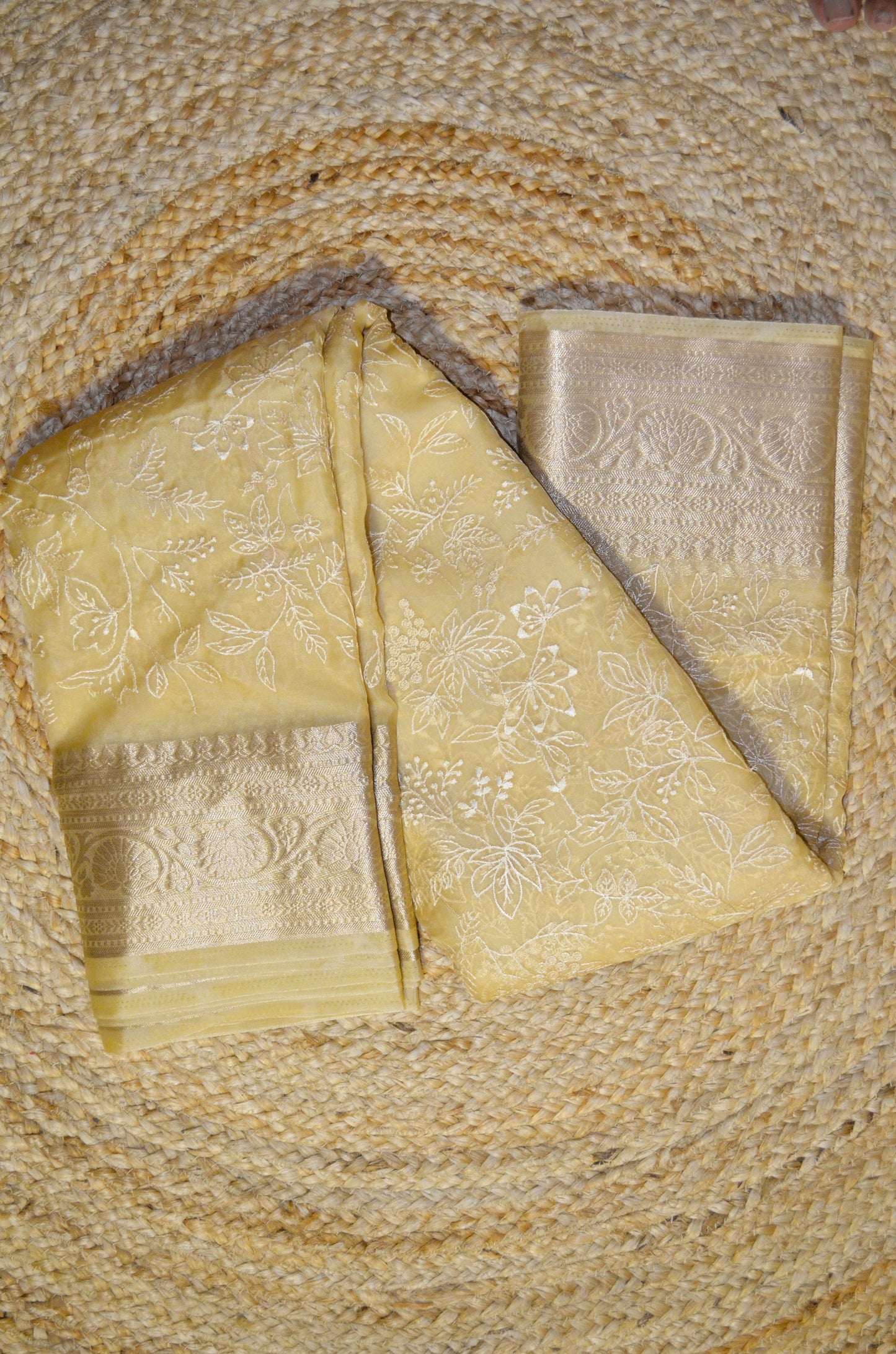 Beige Embriodered Chikankari Saree
