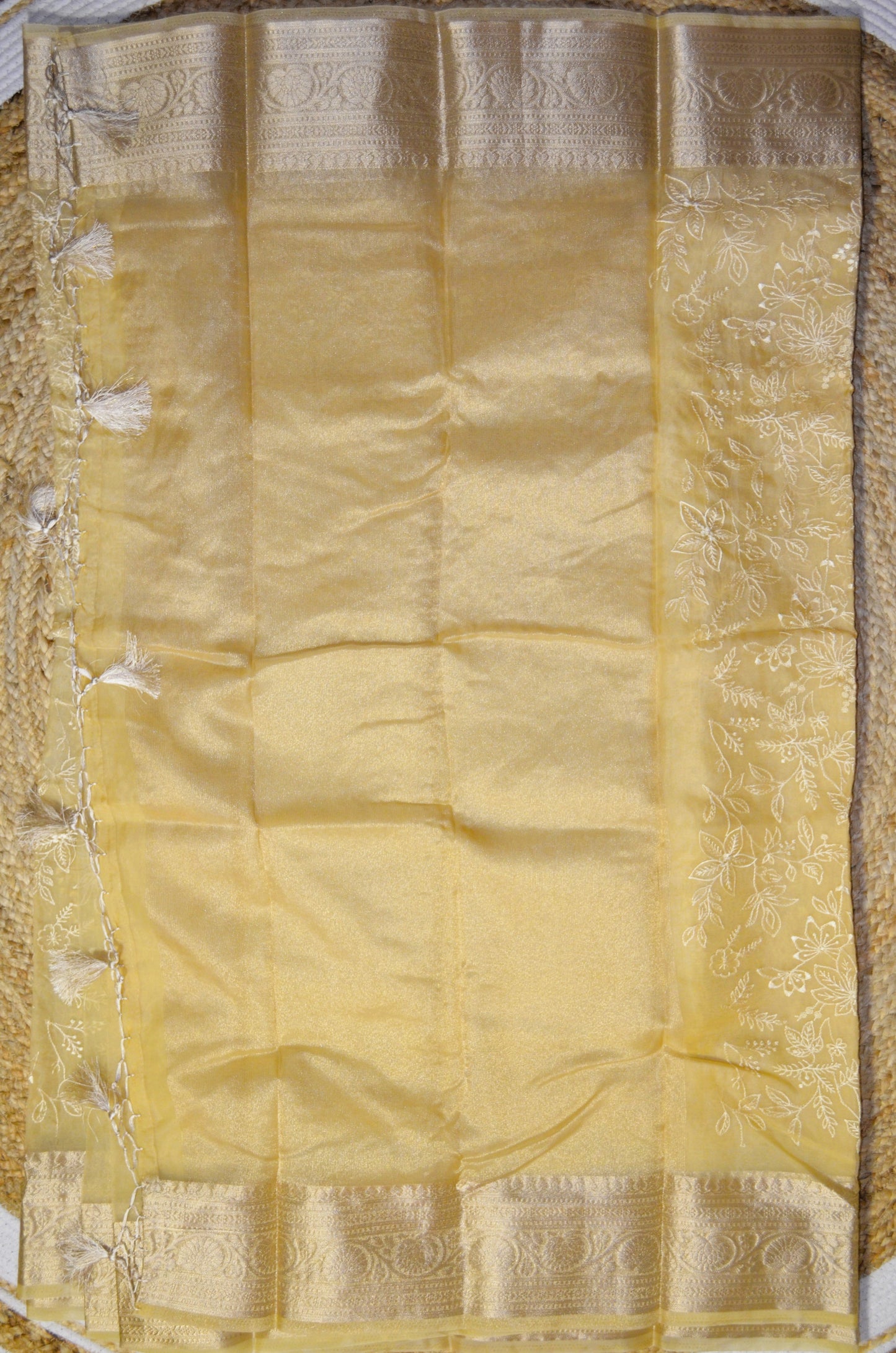 Beige Embriodered Chikankari Saree