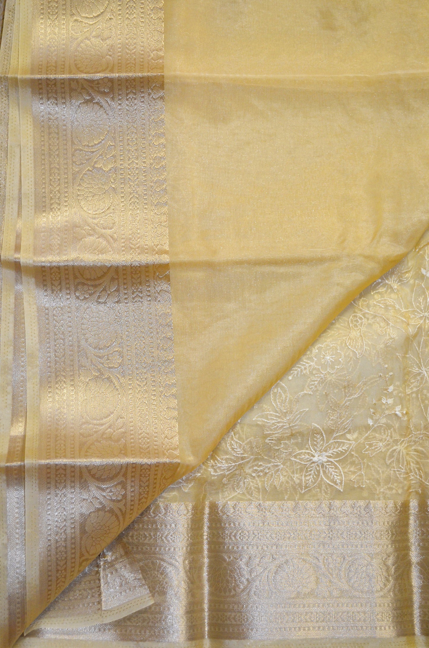 Beige Embriodered Chikankari Saree