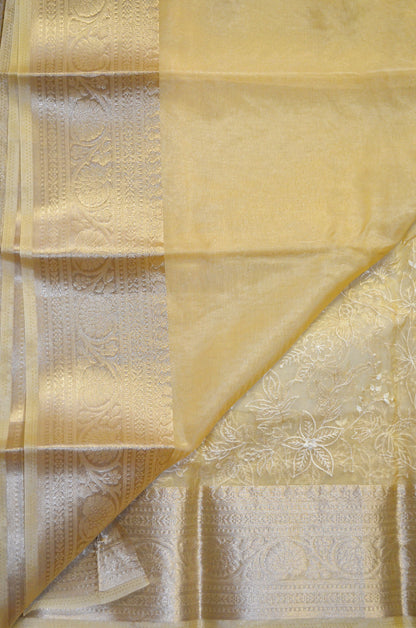 Beige Embriodered Chikankari Saree