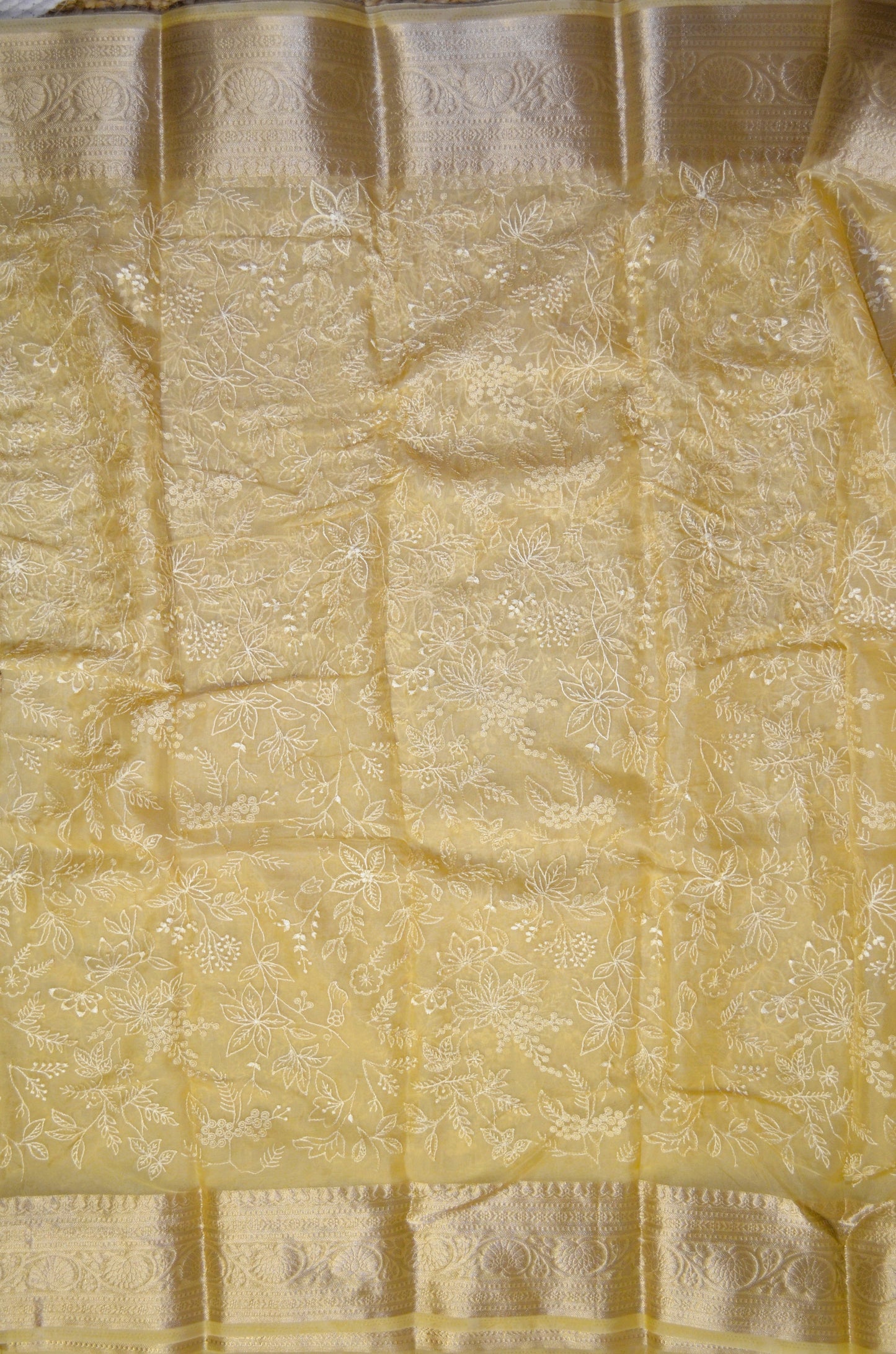 Beige Embriodered Chikankari Saree