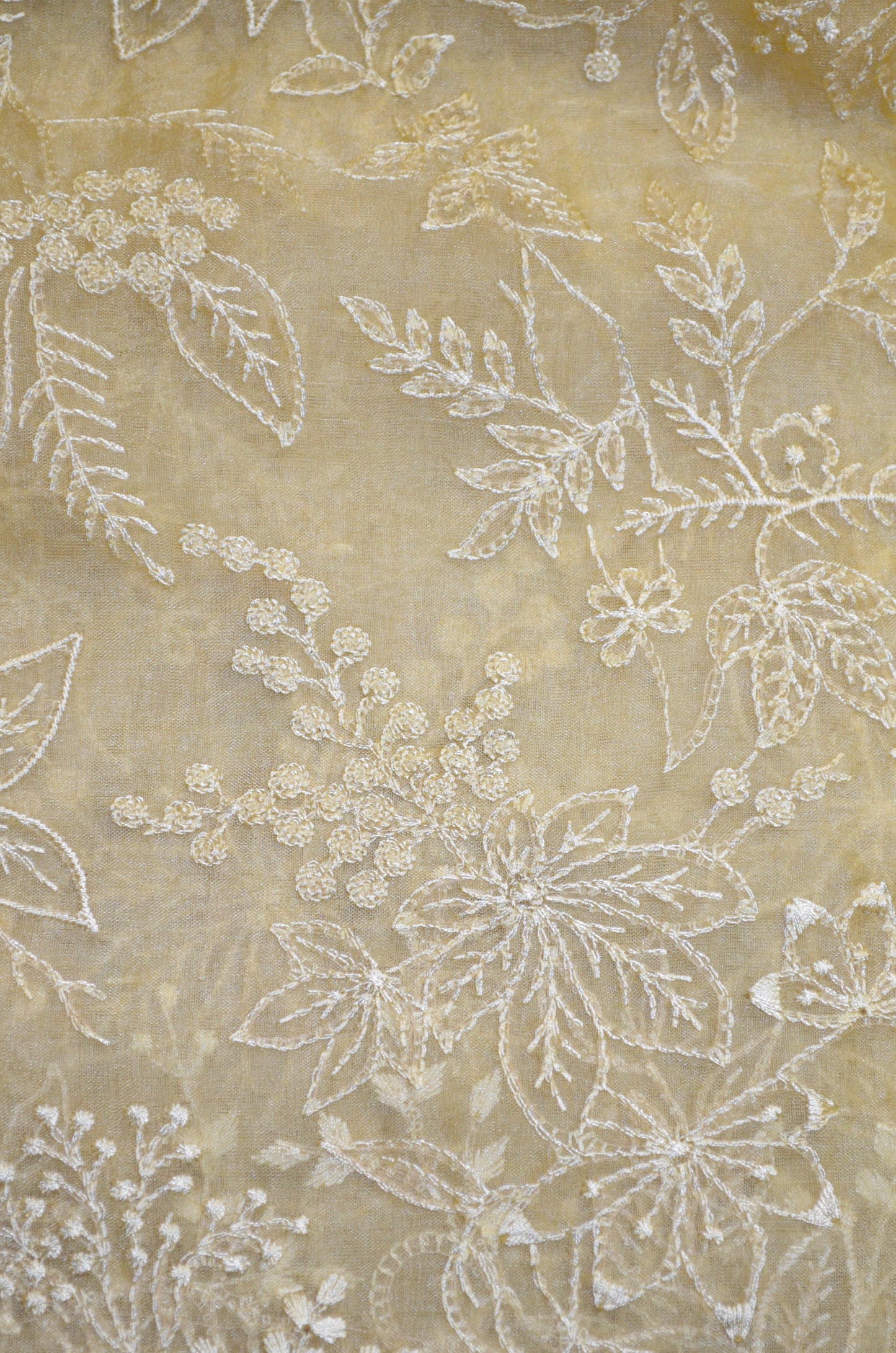 Beige Embriodered Chikankari Saree